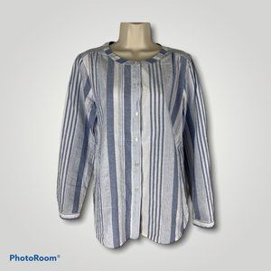 S Blue White Striped Shirt Cotton Modal Top Loft Outlet